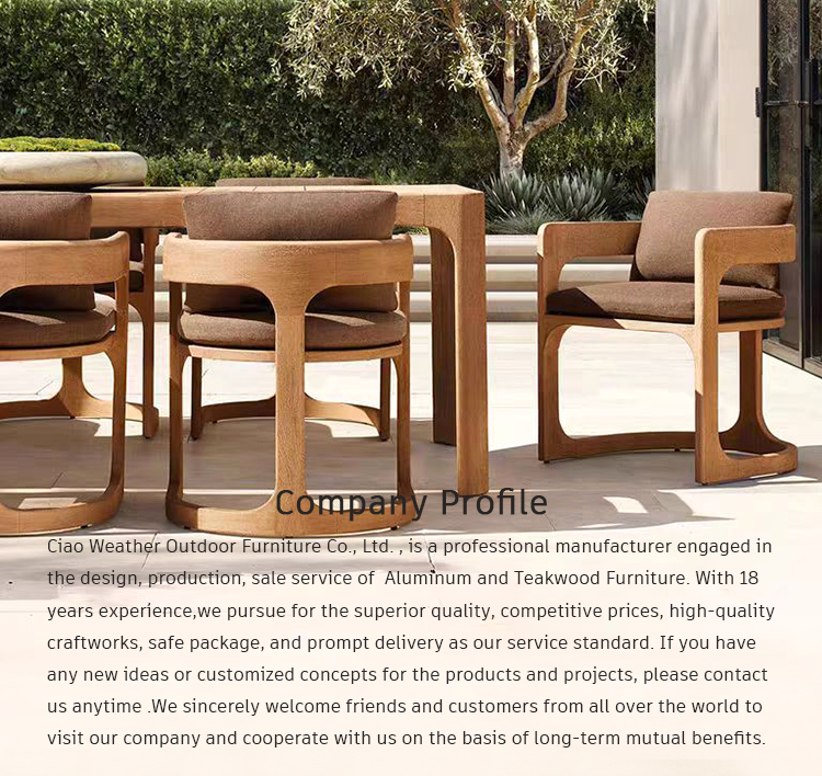 Modern Design Style Wooden Furniture Villa Garden Dining Set Solid Wood Teak Courtyard Armchair Wood Side Chair