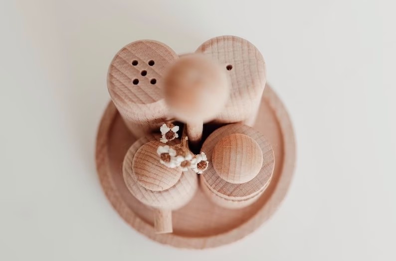Wooden Salt and Pepper Shakers Set for Play Kitchen
