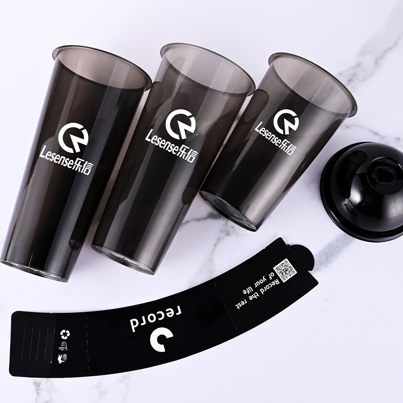 Custom Logo Hard Plastic Coffee Cups 24 Oz Pp Cups Black With Lids