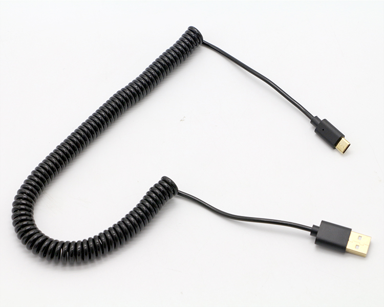 Custom 3M Gold Connectors Fast Charging Spring Coiled USB Type C Data Charger Cable