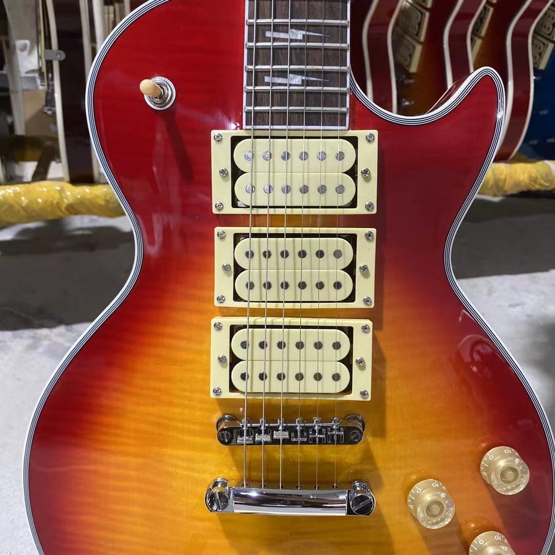 Custom Ace Frehley Cherryburst Color LP Electric Guitar with Hummbucker Pickups