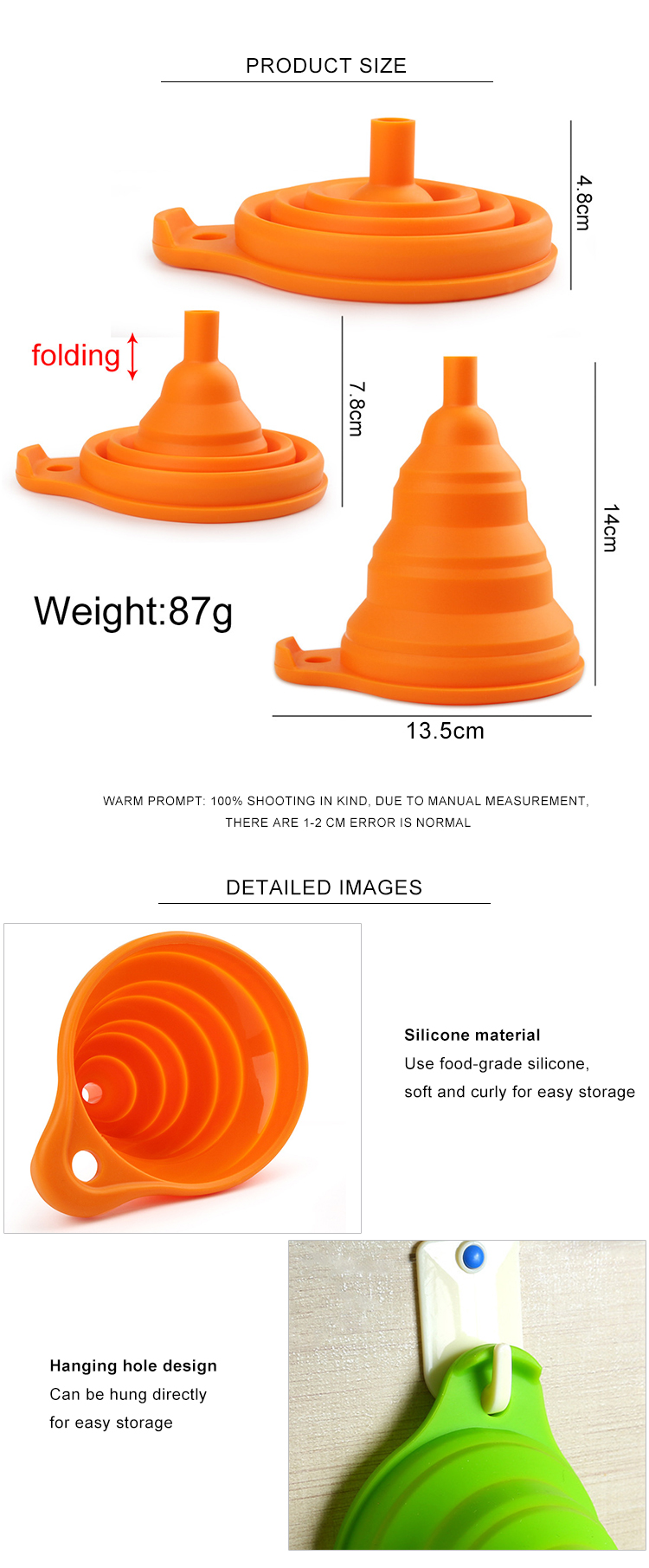Heat Resistant BPA Free Silicone Collapsible Funnel For Liquid Transfer