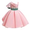 Buy cheap Fashion Single Sleeve Flower Girl Dress Single Shoulder Green Pearl Belt Dress from wholesalers