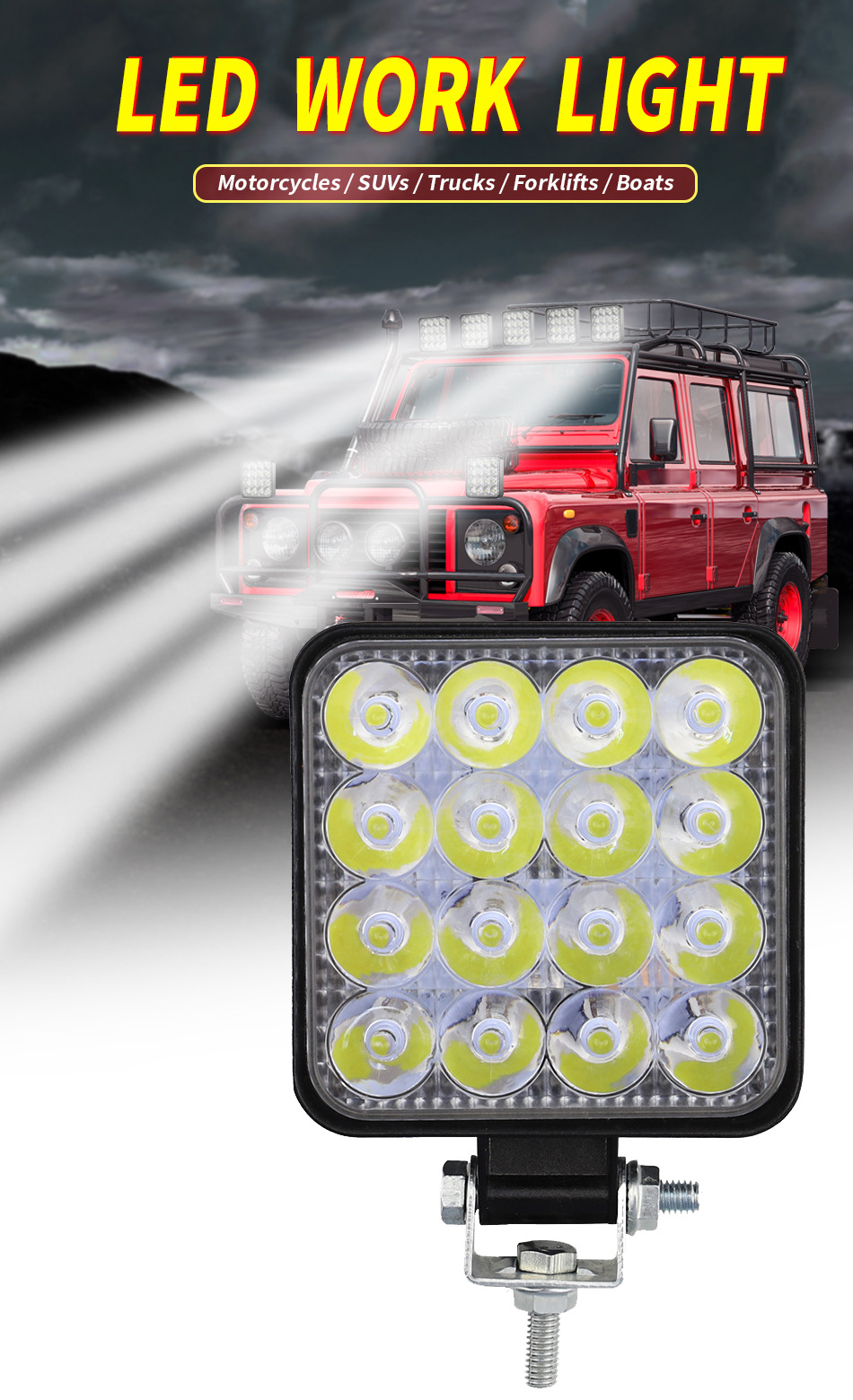 48W Square Vehicle LED Work Lights Bright 16 Leds Car Led Worklight