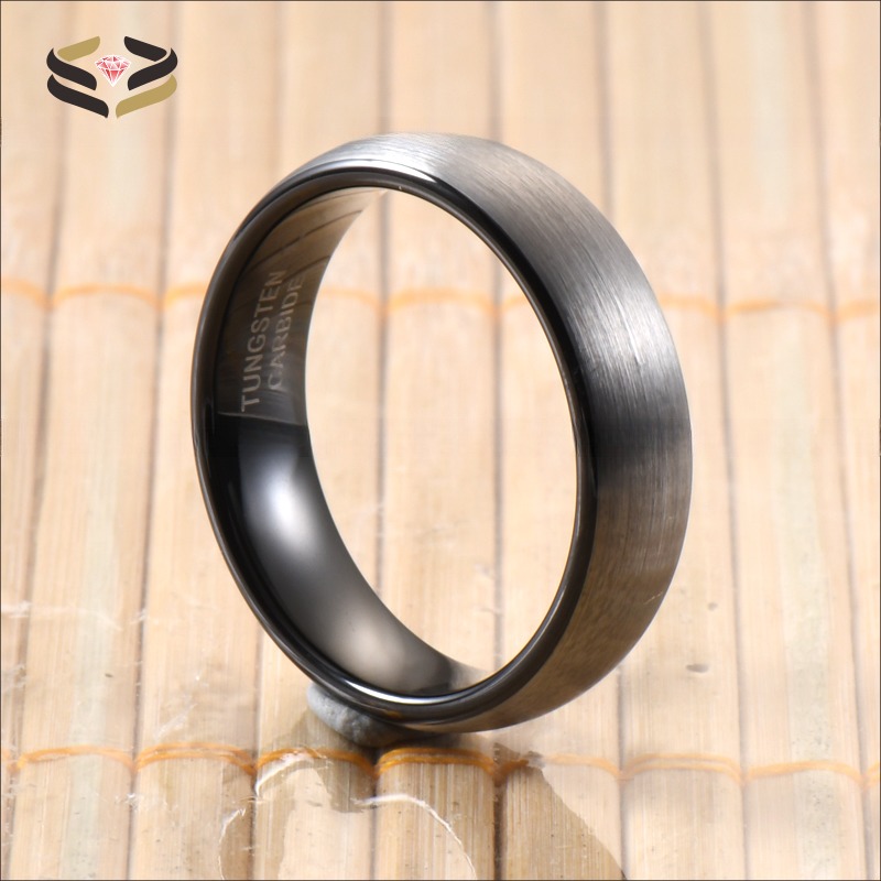 6mm Two Tone Silver Black Plate Domed Brushed Tungsten Carbide Wedding Rings for Men Women Comfort Fit Stylish and Durable