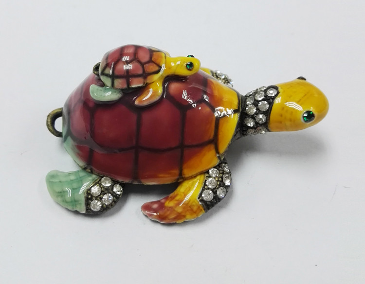 Mum & Baby Turtle metal trinket box turtle enamel metal jewelry box