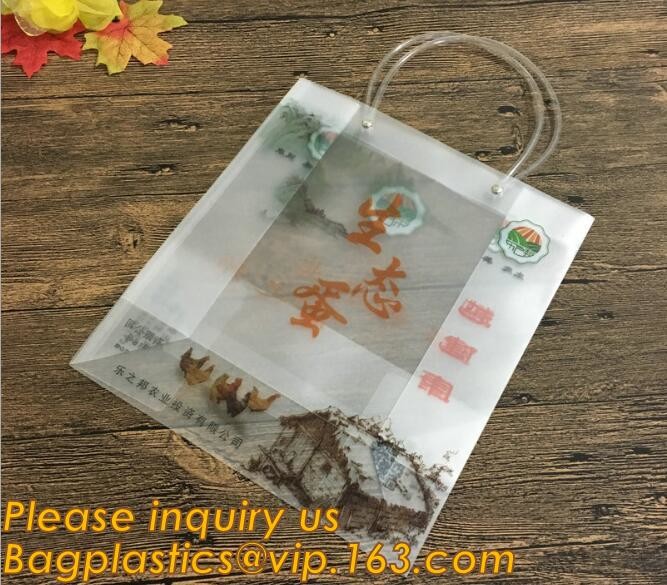 Factory Custom made Environmental PVC clear packaging toy storage handle bag,plastic tote packaging bag with handles fro