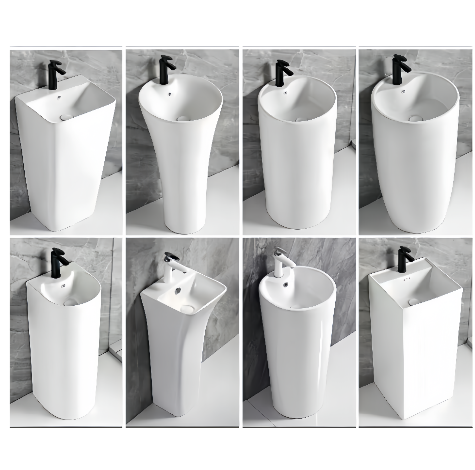 Decorative Pedestal Sink for Bathroom 680x370x830mm Dual-Flush Ceramic Basin Pedestal