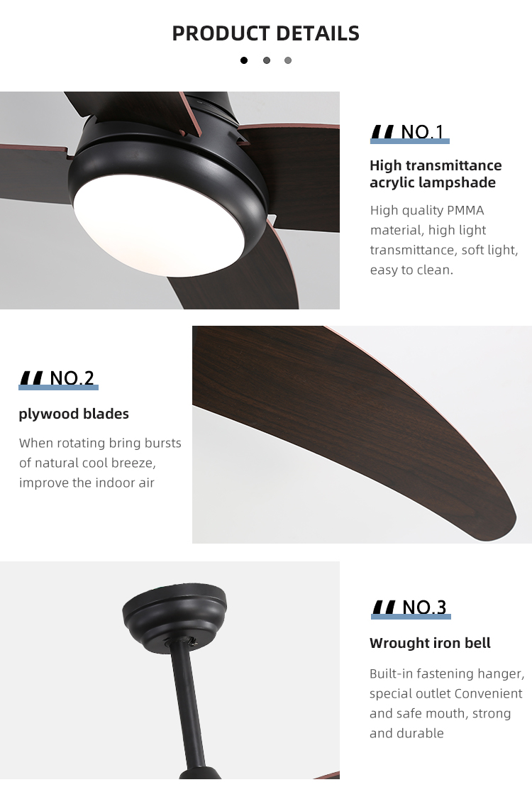 3000-5000K 50000Hour Iron Plywood Metal Blade Ceiling Fan Lamp Energy Saving