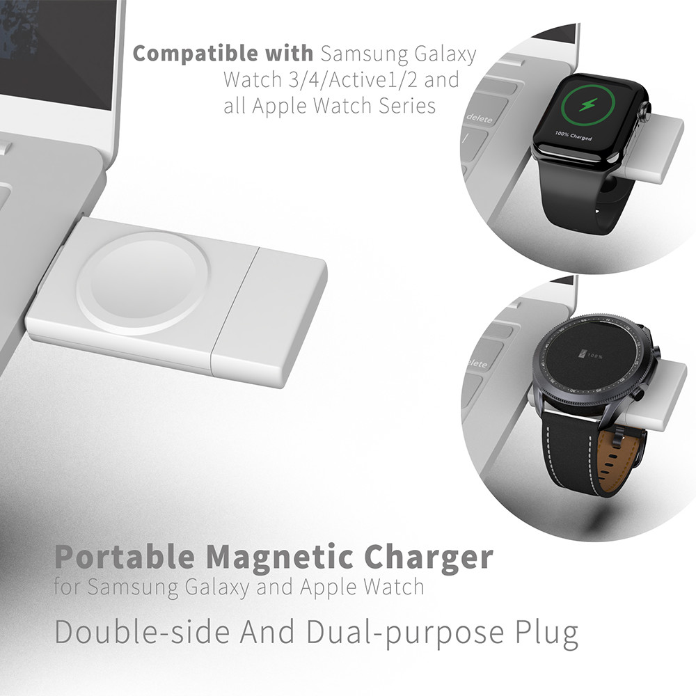 Mini Size Dual Interface Samsung Apple Watch Charger USB A & USB C Wireless Watch Charger