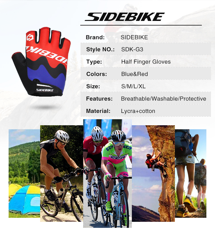 Outdoor Sports Bike Half Finger Gloves Customized Label Bright Color Printed