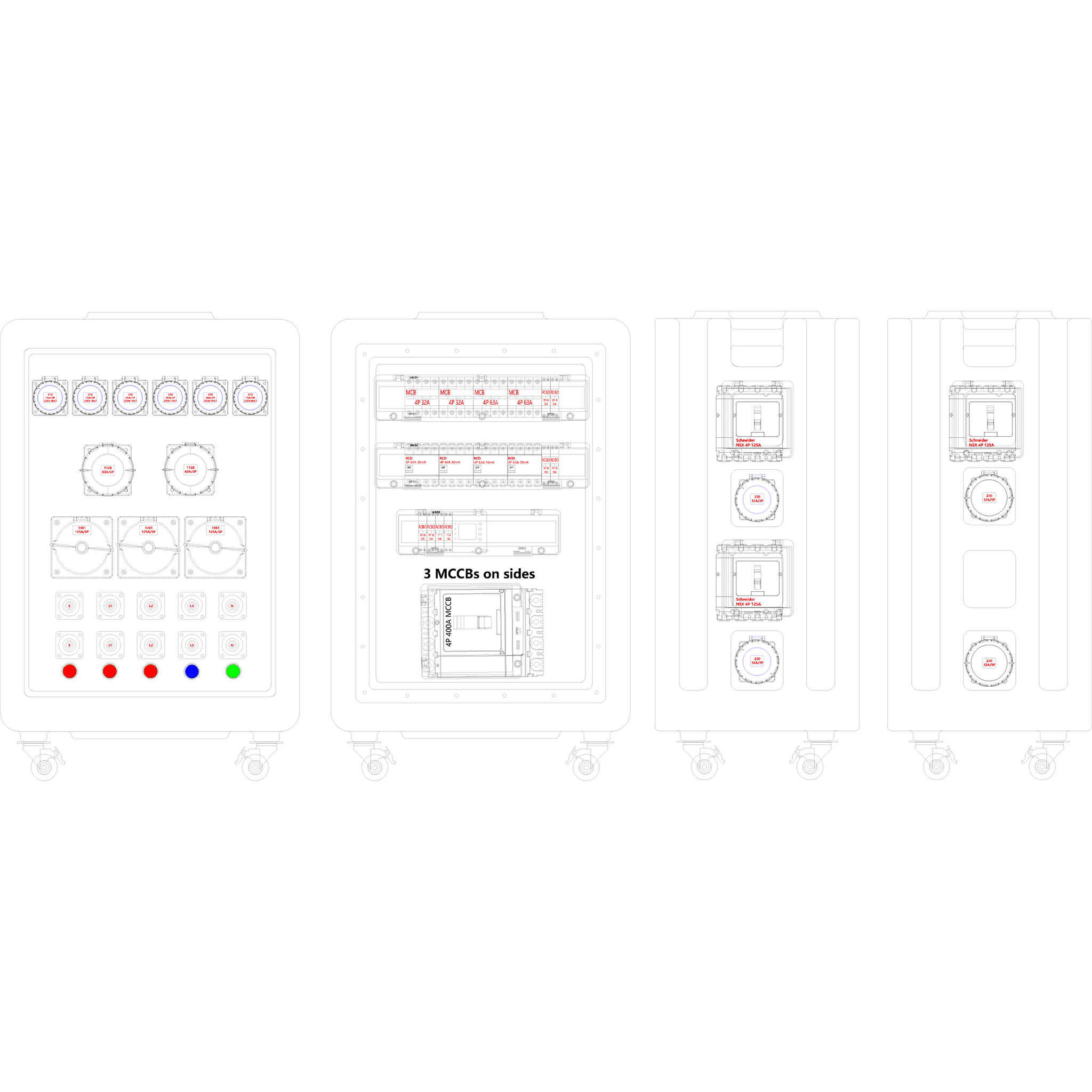 Syntax MD4 Three Phase 400A Power Distribution Board Heavy Duty HDPE IP67 For Qatar Swimming Match 630x430x900mm