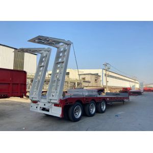 China Jost E100 3 Axle 60 Tons 100 Tons Hydraulic Extendable Lowboy Low Bed Truck Semi Trailer on sale
