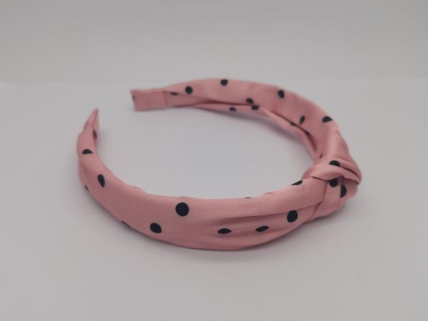 Fabric Hair Band For Women Girls Ladies Pink With Black Little Dot In Vibrant