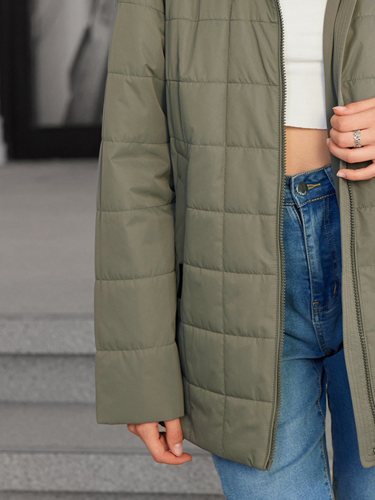 Spring/Autumn Padded Coat For Fatty Girls Simple And Elegant Basic Style No Cumbersome Design Hood