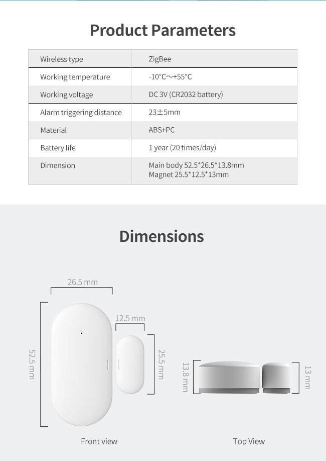 30mA Smart Zigbee Door Sensor Hub Required Zigbee Door Switch