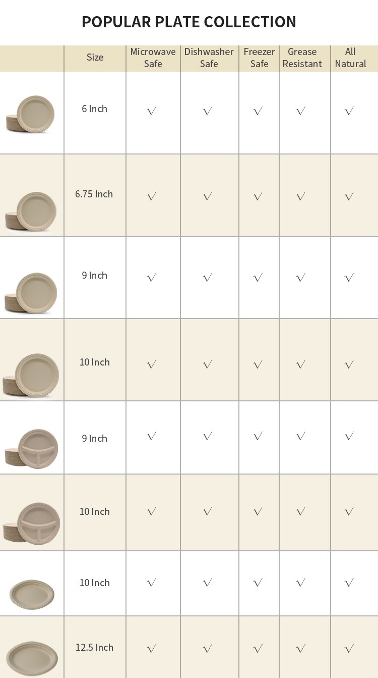Round Biodegradable Bagasse Plate 3 Grid