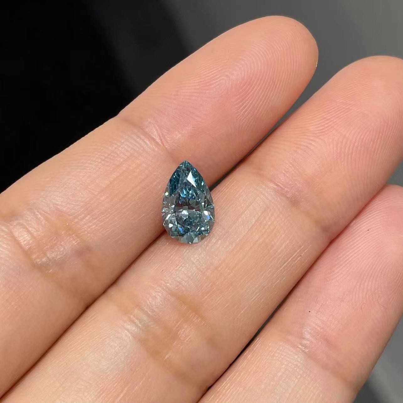1.5Carat Carbon Lab Created Blue Loose Pear Cut Diamond For Rings