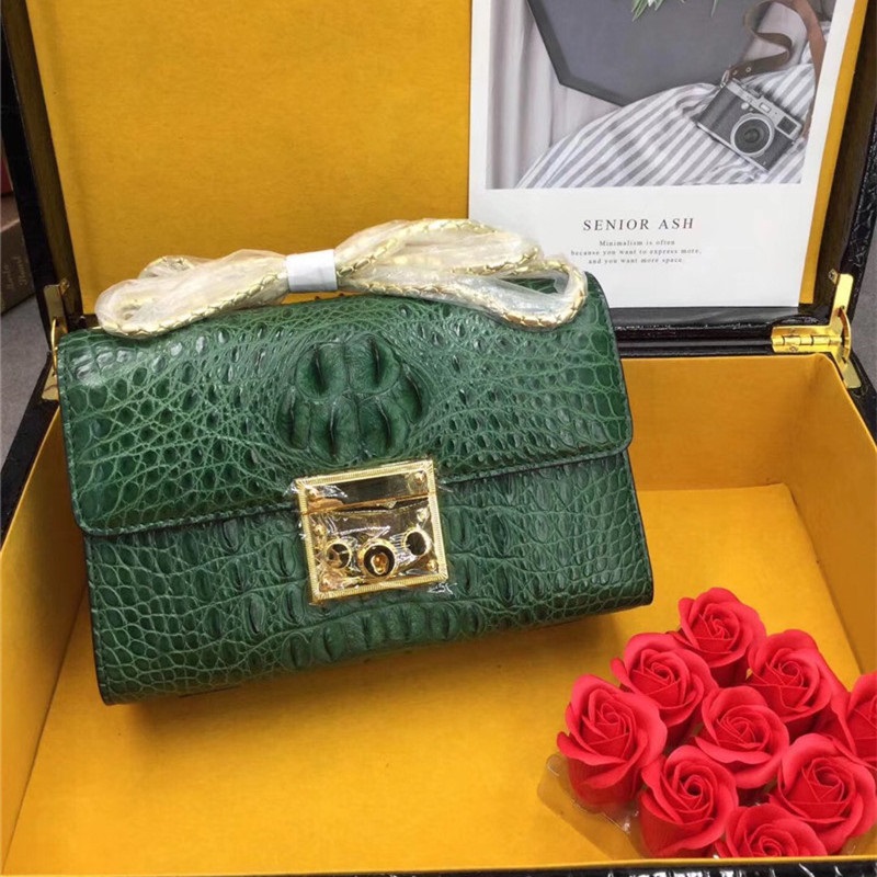 Exotic Crocodile Skin Women's Small Purse Genuine Alligator Leather Lady Flap Bag Chain Belt Female Cross Shoulder Bag