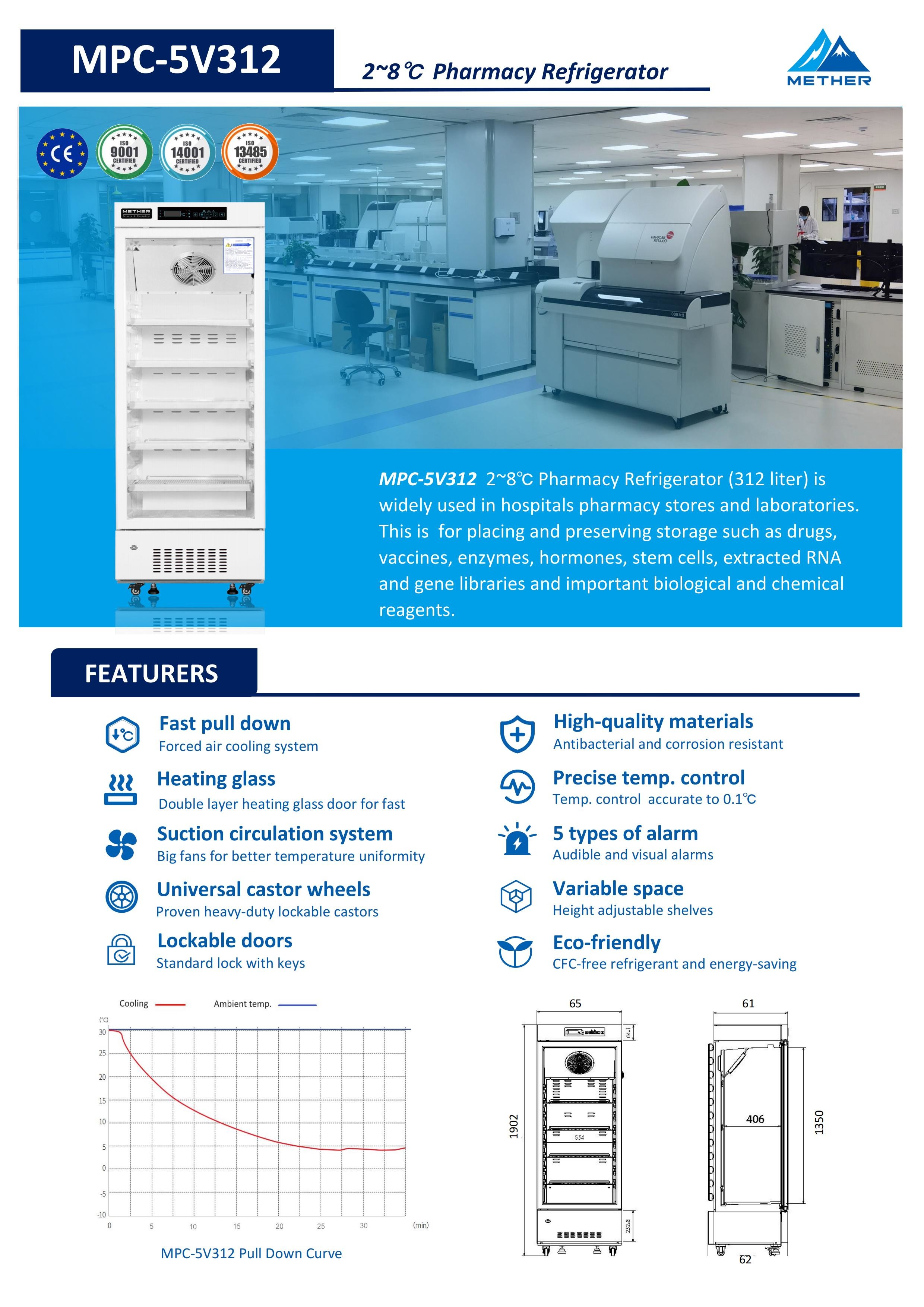 315L Medical Vaccine Refrigerator Stable 2~8℃ Cold Storage for Hospitals , Pharmacies , Labs