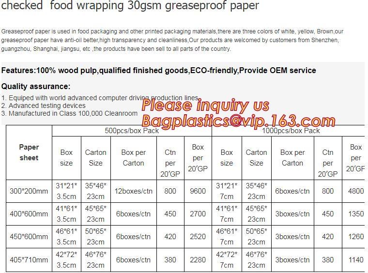 Bleached with Unbleached Greaseproof Paper for food wrapping,Environmental friendly and green greaseproof food packaging
