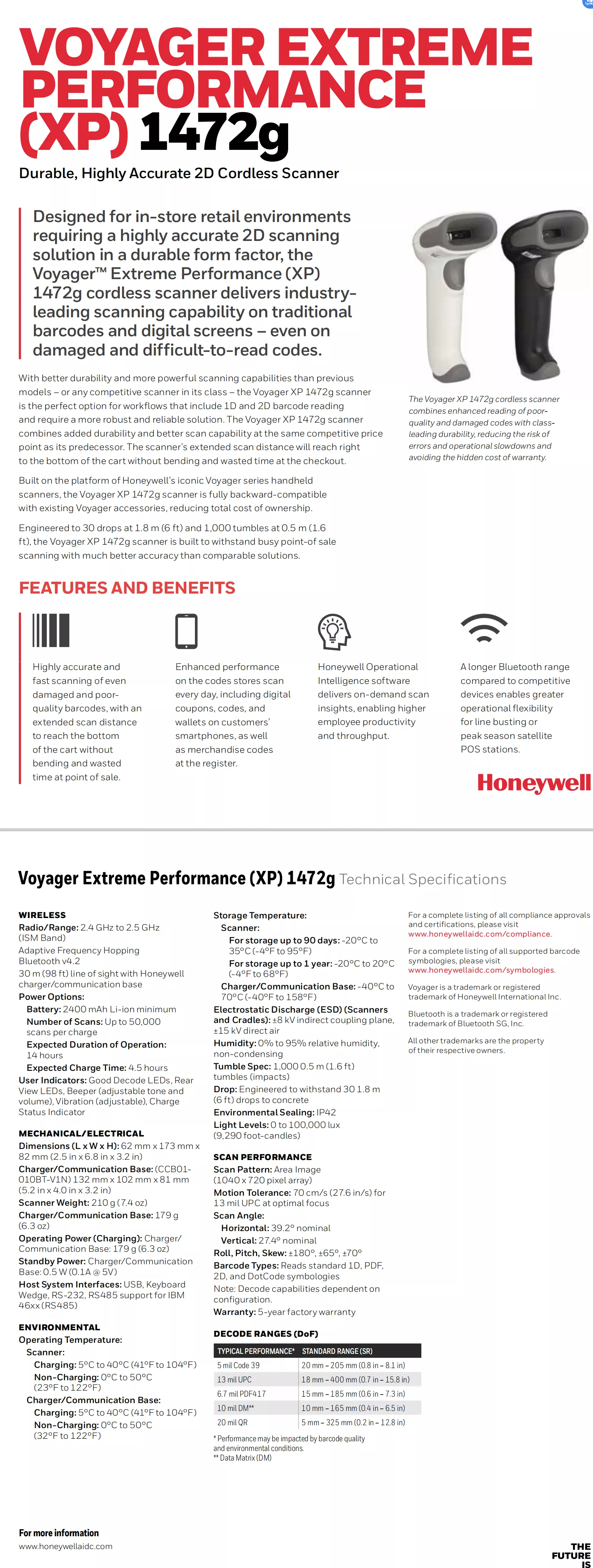 Honeywell 1472g Highly Accurate 2D Wireless Mobile Industrial Handheld Barcode Scanner
