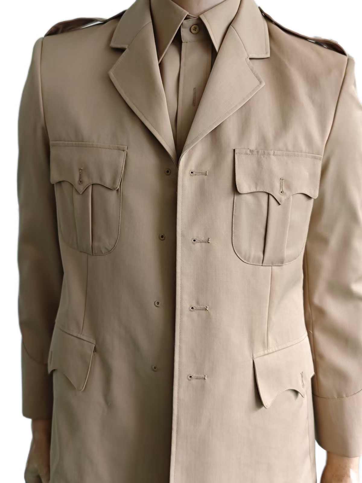 Premium Military Dress Uniform Set in Khaki Jacket + Long Sleeve Shirt + Straight Leg Trousers 45% Wool Blend