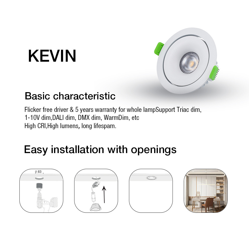 220V-240V Tiltable Dimmable LED Downlights 11W IP54 Aluminum Ultra Slim