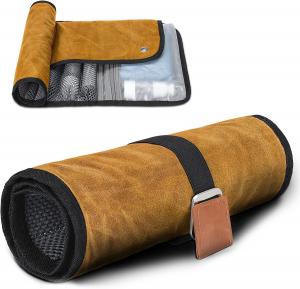 China Waxed Canvas Water-Resistant Compact Bathroom Roll Organizer Custom Travel Bag for Hygiene Shaving kit  Gifts for men on sale