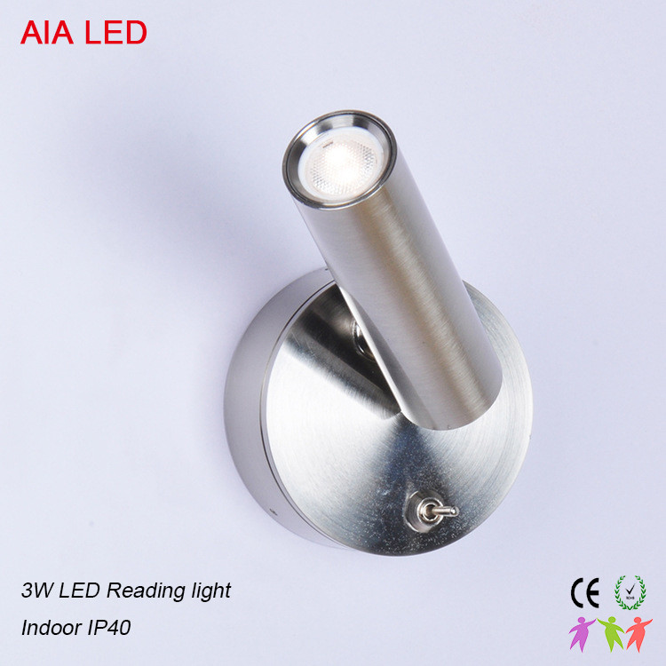 Silver brushed headboard wall light modern bedside LED wall lampt/led reading lamp for hotel rooms