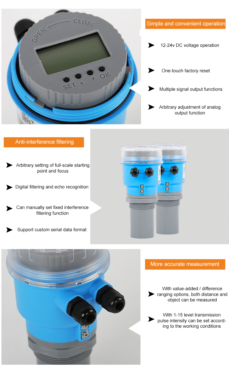 4-20ma/RS485 Meter High Precision Ultrasonic Liquid Level Sensor