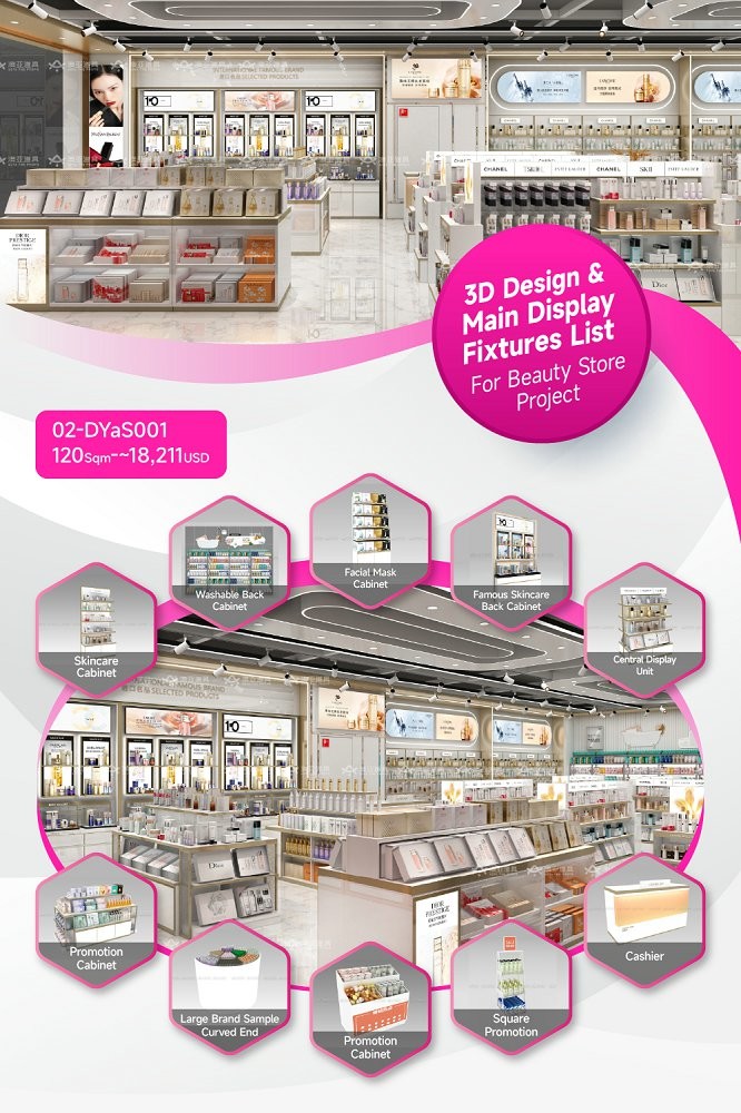 02-DYaS001, Les Classiques Series Beauty Store in Hebei featuring 54 Main Fixtures within 120 Sqm and Approx. $18,211 Budget