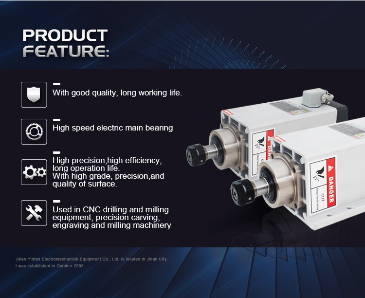 Lightweight 3.5kw Square Air Cooled CNC Spindle Motor for Wood Cutting Machine Weight KG 8