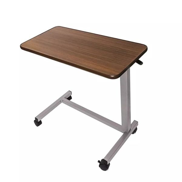 Quality 19 Speed Walnut Adjustable Over Bed Laptop Table Wood Grain Medical Bedside With Wheels for sale