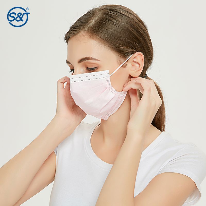 S&J "Secure+" Disposable Face Mask in Lavender Medical Grade ASTM F2100 LEVEL1 Extended Coverage Secure Fit 4 Pleats Double Wire