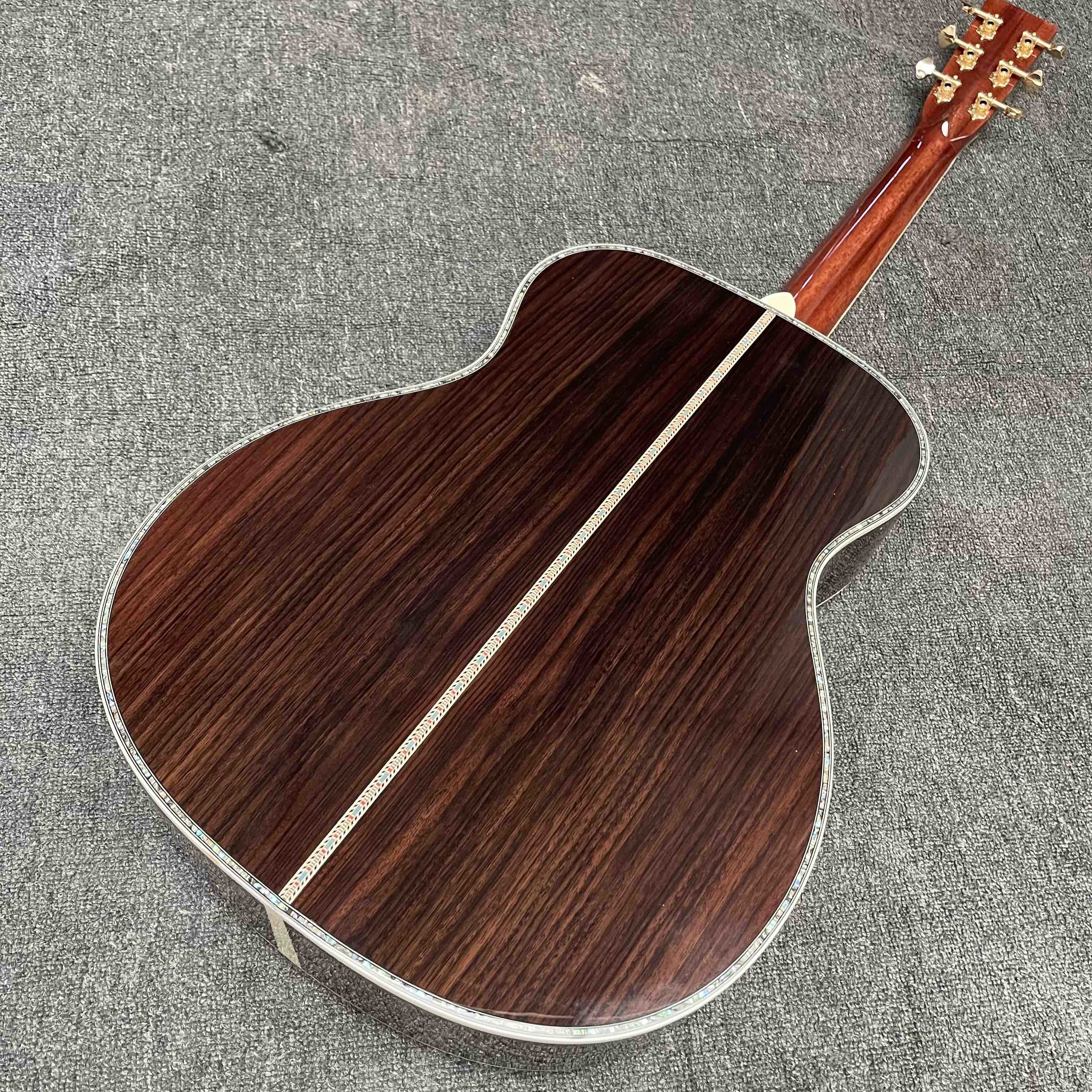 Custom Solid Spruce OM Body Solid Rosewood Back Side Acoustic Electric Guitar Abalone Binding