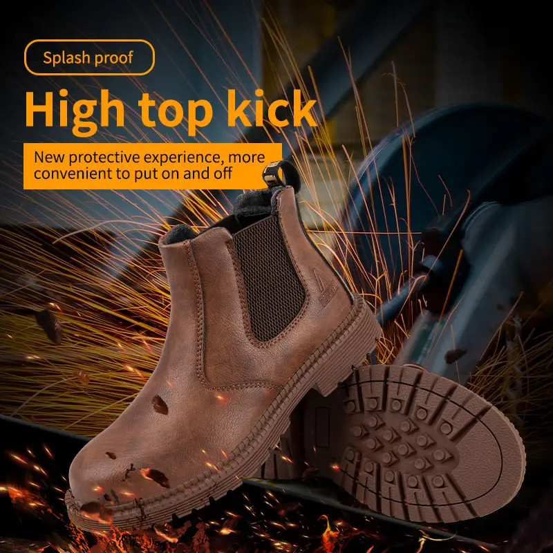 Crazy Horse Leather Chelsea Safety Shoes Waterproof Steel Toe Boots Industrial