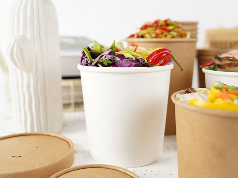 Kraft Paper Biodegradable Soup Cups Disposable Food Packing With Lid