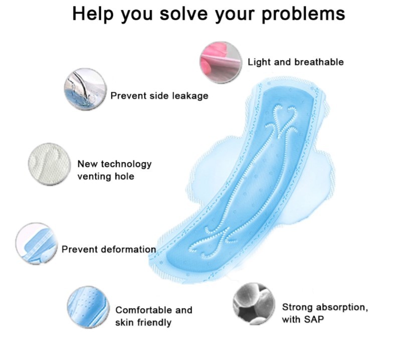Breathable Free Powder Quick Dry Ultra Thin Overnight Sanitary Napkins
