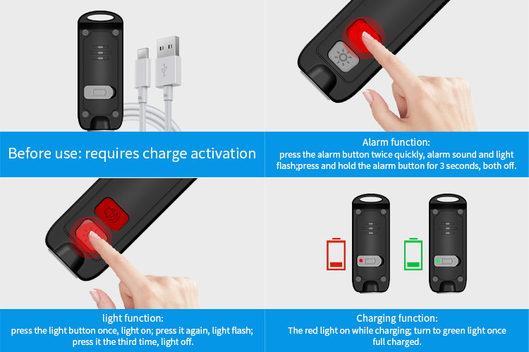 Safe Sound Personal Alarm 130dB USB Rechargeable Keychain Alarm Self Defense Security Alarm With Mini Emergency LED