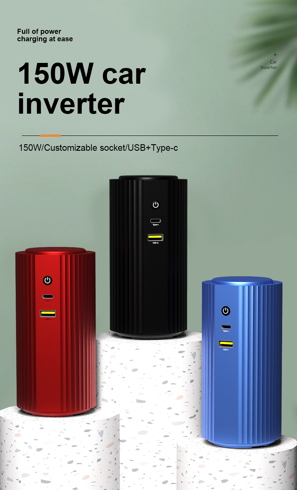 150w Car Power Inverter Cup Shape With Type C USB Charging Port