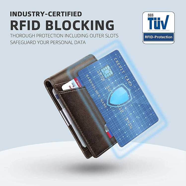Anti-RFID Protected Slim Metal Money Clip Designer Wallet for Men in Genuine Leather