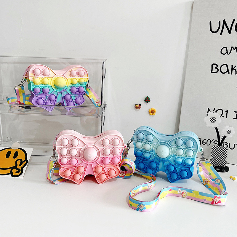Fidget Pop Purse Bow Girls Purse Easter Gift Sensory Fidget Toy Silicone Cross Body Kids Purse Pencil Case Makeup Bag