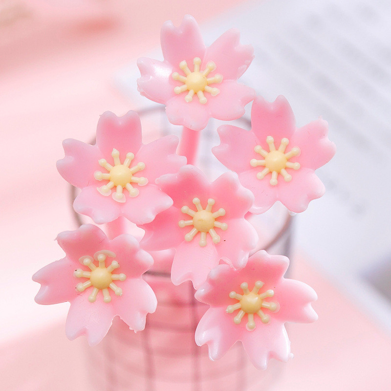 12pcs Cute Pink Flower Gel Ink Pens Writing Pens 0.5 Mm Black Ink Fun Kawaii Pens Bulk For Kids Office School Supplies