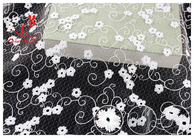 Allover Floral Embroidered Mesh Lace Fabric With Poly Milky Silk By 100% Inspect