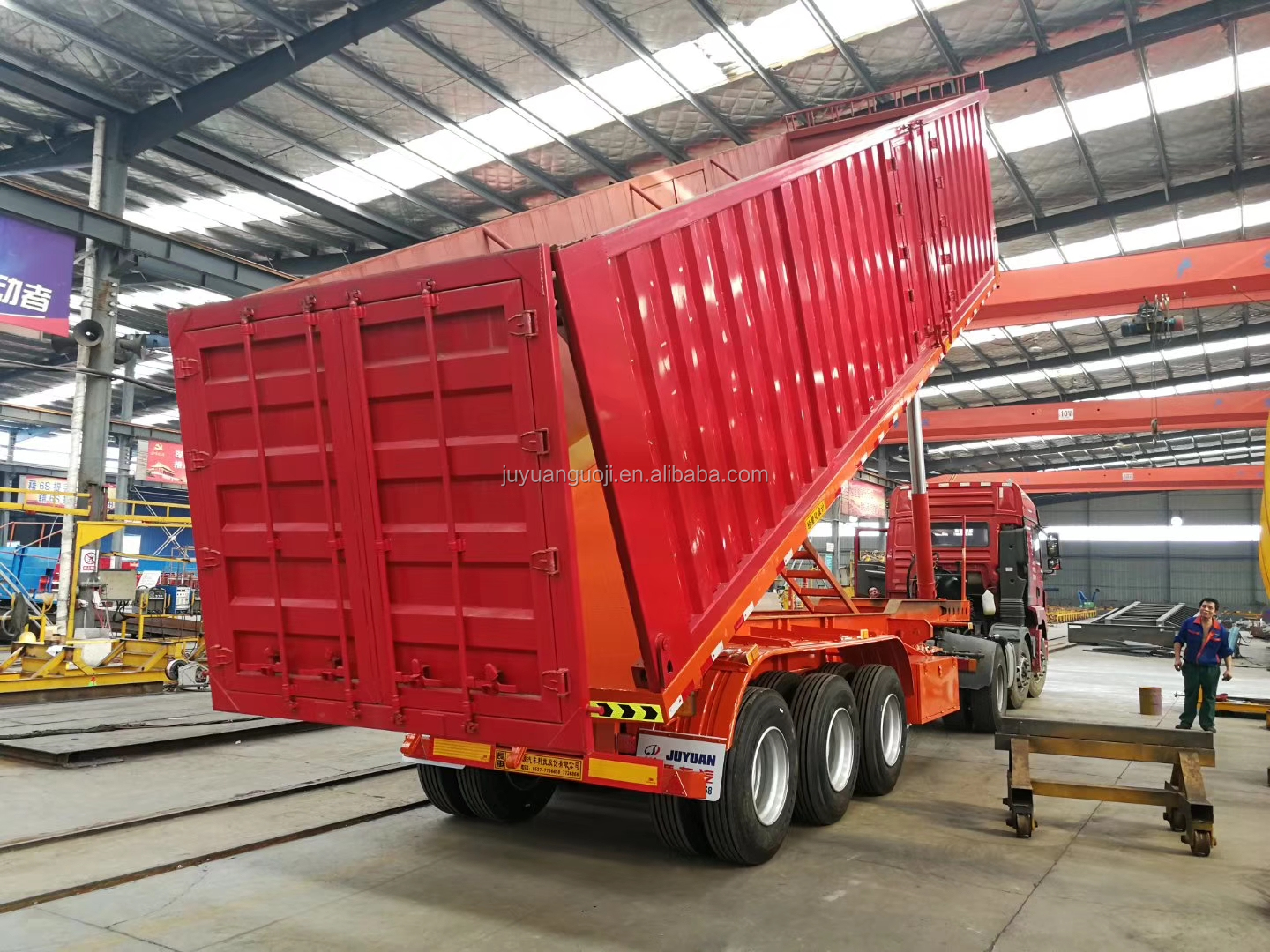 Suspension Mechanical Suspension Juyuan Trailer 80Ton Side Dump Truck Semi Trailer