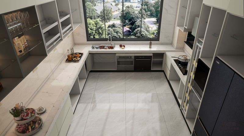 Off-White Stainless Steel U-Shaped Kitchen Cabinet With Seamlessly Integrated Design
