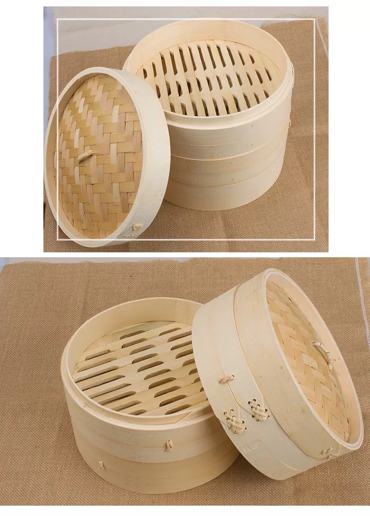 2 Tier Customized Size Dim Sum Bamboo Steamers Set Basket 10 Inch