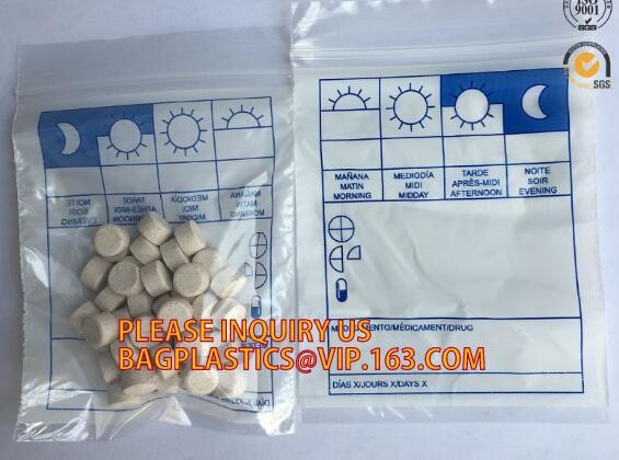 Eco friendly biohazard medicine k bag, FDA LDPE Materials Medical using Zipper Bags Plastic Zip lock bags with own