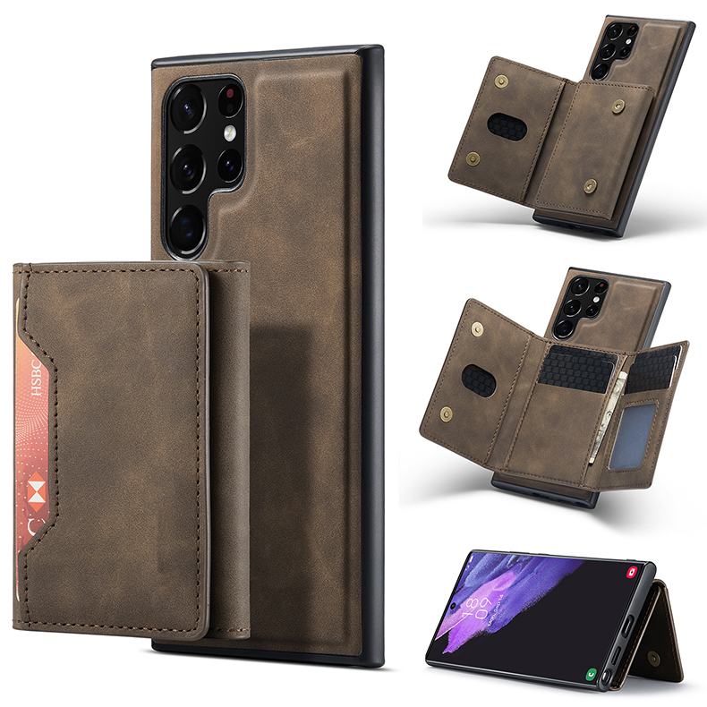 NO Private Mold PU Leather Magnetic Card Pocket Case for Samsung Galaxy S22 S23 Ultra